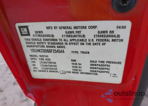 2006 Chevrolet Silverado 2500Hd Lt3 z USA, uszkodzony, nr VIN 1GCHK23D66F234544